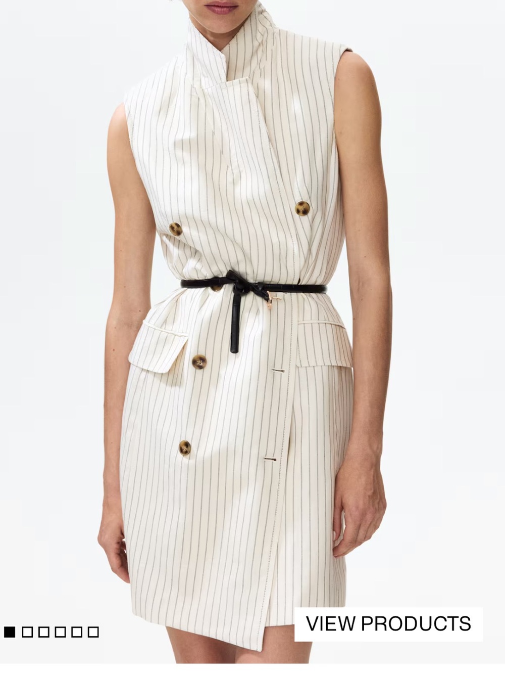 H&M Beige Pinstripe Sleeveless Linen-Blend Blazer Dress